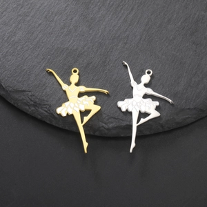 Détails de pendentifs ballerines en argent et or avec émail blanc pour bijoux DIY créatifs