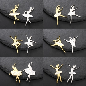 Élégant Pendentif Danseuse de Ballet en Acier Inoxydable pour Bijoux DIY Émail Blanc Ballerine Charme pour Collier