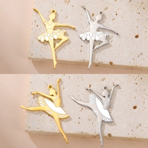 Pendentifs ballerines en or et argent avec émail blanc pour création de bijoux DIY