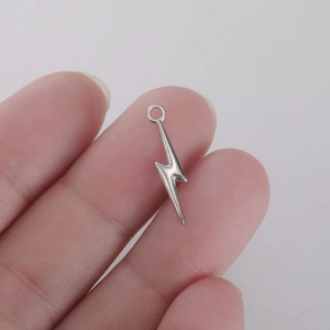Polished stainless steel lightning bolt pendant with single hole for DIY jewelry making