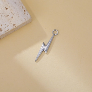Polished stainless steel lightning bolt pendant with top loop for DIY jewelry making