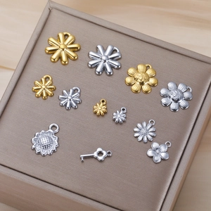 Stainless Steel Flower Pendants For DIY Jewelry Making Daisy Sunflower Key Shape Charms Necklace Bracelet Gold Silver