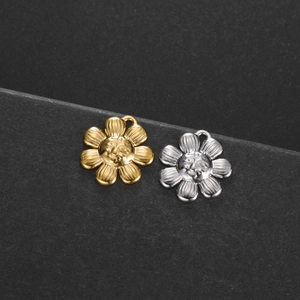 Vintage sunflower face pendants in gold and silver finish for DIY jewelry making