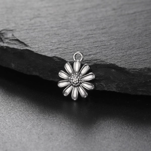 Silver stainless steel daisy flower pendant with detailed petals for DIY jewelry making