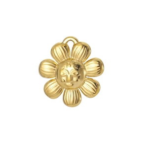 Golden sunflower pendant with face relief, stainless steel floral jewelry charm for DIY