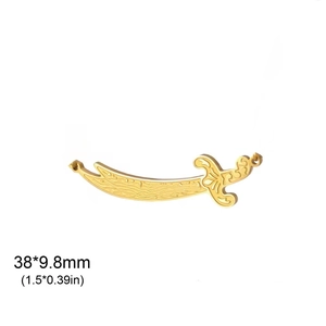 Golden stainless steel scimitar sword pendant with intricate engraving 38x9.8mm
