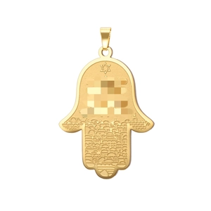 Pendentif main de Hamsa plaqué or 18K poli avec étoile de David et gravure urbaine