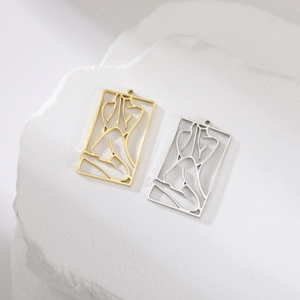 Artistic hollow rectangular pendants with female silhouette in gold and silver finish