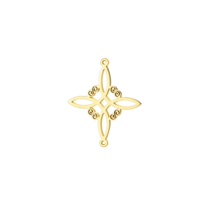 Macro detail of golden Celtic knot star pendant connector with hollow engraved patterns