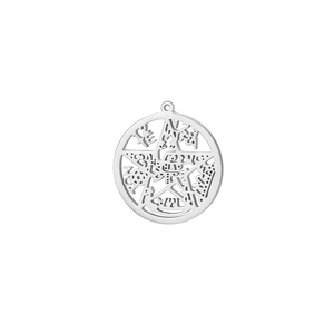 Detailed macro view of silver stainless steel Celtic knot pentagram star pendant