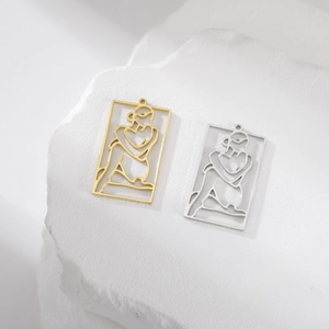 Artistic hollow rectangular pendant with minimalist figure lines in gold and silver finish