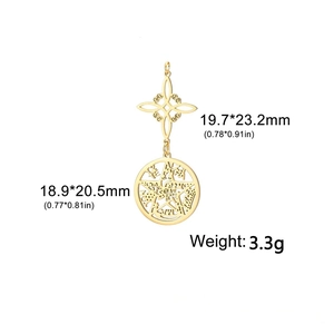 Macro view of gold Celtic knot and pentagram pendant with dimensions and weight info
