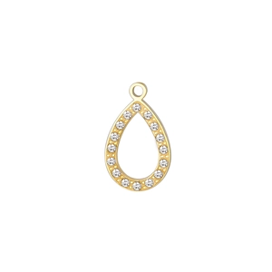 Golden teardrop hollow pendant with white zircons in high-quality stainless steel