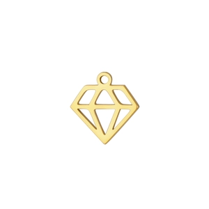 Pendentif diamant évidé en acier inoxydable doré avec anneau sur fond blanc