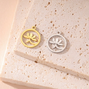 Pendentifs lotus évidés en acier inoxydable doré et argenté pour bijoux DIY