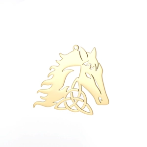 18K gold plated hollow horse head pendant with Celtic knot pattern for DIY jewelry