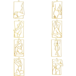Minimalist Stainless Steel Hollow Out Female Body Silhouette Rectangle Pendant For DIY Jewelry Making Accessories Abstract Line Art Portrait Charms