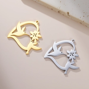 Pendentif Cœur Colibri Creux en Acier Inoxydable pour Fabrication de Bijoux DIY Collier Boucle d'Oreille Accessoire