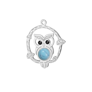 Silver stainless steel owl pendant with turquoise stone inlay for DIY necklace making