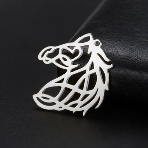 Hollow horse head pendant in stainless steel with artistic cutout lines for jewelry