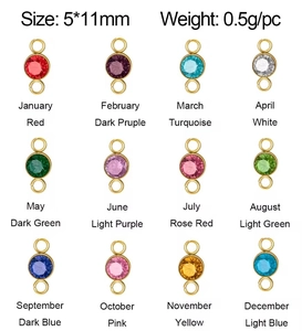 Set of 12 birthstone connector charms in titanium steel 5x11mm for DIY jewelry making