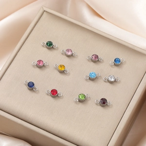 Titanium steel birthstone connector charms for DIY bracelets with twelve vibrant colors