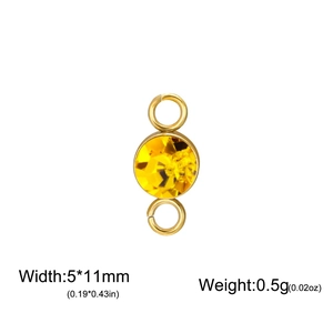 Gold-plated stainless steel birthstone charm connector with yellow crystal 5x11mm