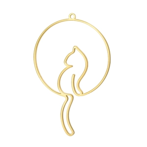 Minimalist cat silhouette gold stainless steel pendant in a circular frame for DIY jewelry