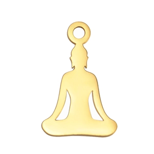 Ciondolo silhouette Buddha in meditazione dorato in acciaio inossidabile lucido