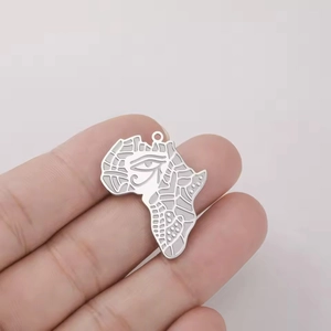 Silver stainless steel Africa map pendant with Eye of Horus cutout design for DIY jewelry