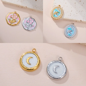Stainless Steel Enamel Pendant DIY Jewelry Making Peace Dove Moon Flower Artificial Pearl Branch Charms For Women Fashion Accessories
