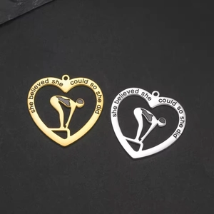 Stainless Steel Inspirational Heart Hollow Swimmer Pendant Engraved Belief Jewelry Accessory For Women Gift Gold Silver