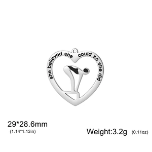 Titanium steel heart pendant with swimmer silhouette and motivational engraving