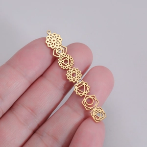 Pendentif sept chakras en acier inoxydable doré pour la création de bijoux DIY