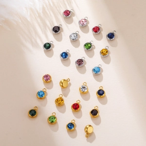 Round Stainless Steel Birthstone Pendant Charms For DIY Necklace Bracelet Jewelry Making Components For Women Birthday Gift