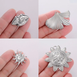 Edelstahl Lippen Ginkgoblatt Sonne Anhänger Charms Für DIY Schmuckherstellung Handgefertigte Halskette Armband Zubehör Gold Silber