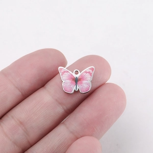 Detailed pink butterfly pendant made of stainless steel for DIY jewelry making