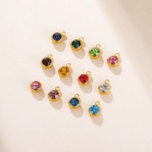 Set of 12 colorful round birthstone pendants with gold-plated stainless steel edges