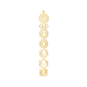 Pendentif chakra vertical en acier inoxydable doré avec un design géométrique ajouré