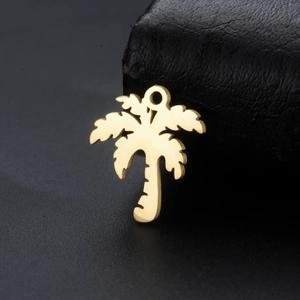 Polished gold tropical palm tree pendant charm for DIY jewelry necklaces and bracelets