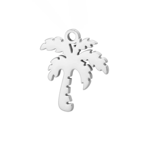 Minimalist stainless steel palm tree pendant with polished silver finish for DIY jewelry