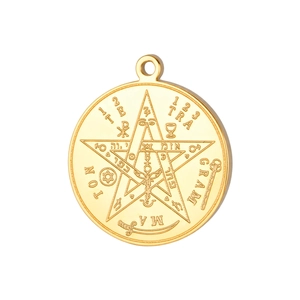 Golden stainless steel Solomon pentagram pendant with detailed mystical engravings