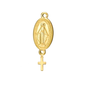 Médaille Miraculeuse dorée avec petit pendentif croix en acier poli pour création de bijoux
