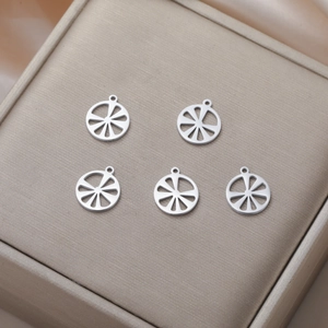 Detailed view of five silver-toned hollow lemon slice pendants for DIY jewelry making