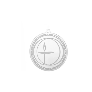 Polished stainless steel Unitarian Universalist Chalice pendant with XOXO pattern
