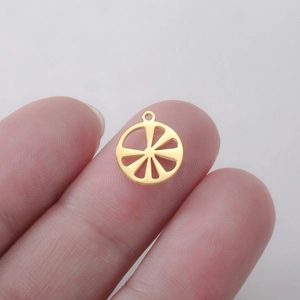 Golden hollow lemon slice pendant in stainless steel for DIY jewelry making