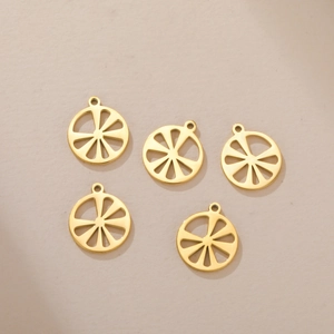 Five gold hollow lemon slice pendants in stainless steel for DIY jewelry making