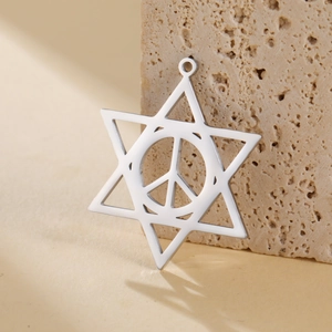 Polished stainless steel hexagram and peace sign pendant for DIY jewelry making
