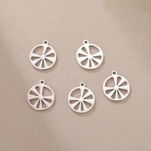 Set of 5 silver hollow lemon slice stainless steel pendants for DIY jewelry making