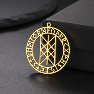 Gouden Viking runen hanger van roestvrij staal met geometrisch hol ontwerp voor sieraden